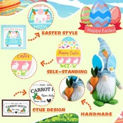 Easter Decorations - Easter Decor, 3 Cute Wooden Signs Gnomes Bunny Plush With Carrot - Farmhouse Rustic Tiered Tray Decor Items - Happy Spring Decorations For Home Indoor Table Mantle Office -Department 56 Shop 511Jzb9aznL