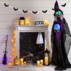 DAZONGE Halloween Decorations Indoor/Outdoor, Wood Halloween Felt Bats Bead Garland Banner For Halloween Decor, Farmhouse Halloween Decorations For Fireplace Mantle Walls -Department 56 Shop 511cLbfdHcL