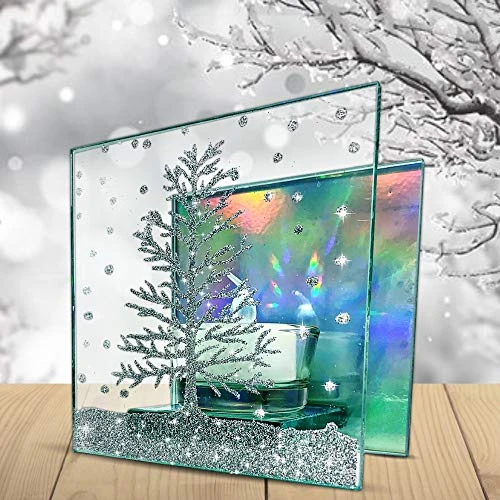 BANBERRY DESIGNS Christmas Tree Candle Holder - Mirrored Glass With Silver Glittery Xmas Tree - Includes 1 White LED Tea Light - Elegant Holiday Décor 5 BANBERRY DESIGNS Christmas Tree Candle Holder - Mirrored Glass With Silver Glittery Xmas Tree - Includes 1 White LED Tea Light - Elegant Holiday Décor - Image 5