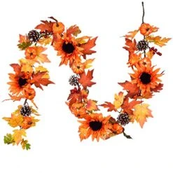 DearHouse Fall Maple Leaf Garland - 6ft/Piece Artificial Berries Sunflower Pine Cones Pumpkin Autumn Garland Decoration For Wedding Party Thanksgiving Dinner Fireplace Door Backdrop Decor
