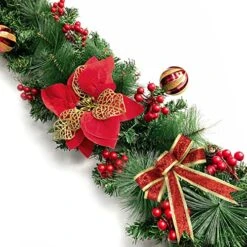 9 Ft Prelit Christmas Garland Decorations With 100 Lights Timer 5 Poinsettias 8 Modes 4 Xmas Balls 18 Pinecones Needles 198 Red Berries Battery Operated Christmas Decoration Indoor Home -Department 56 Shop 5128Uiz46BL