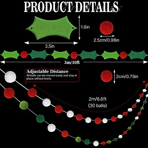 Felt Ball Garland Felt Banner Holiday Holly And Berries Felt Banner Pom Pom Garland Decoration Holiday Decor 2 Felt Ball Garland Felt Banner Holiday Holly And Berries Felt Banner Pom Pom Garland Decoration Holiday Decor - Image 2