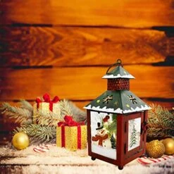 Metal Lantern Christmas Decorations With LED Light Indoor Outdoor Decorative Hanging Lanterns Santa Decor Hand Painted Rustic Metal Glass Small Christmas Lanterns Table Decor Xmas Holiday Party Decor -Department 56 Shop 513TCGn7rnL 2