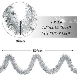 WILLBOND 50 Feet In 1 Piece Christmas Tinsel Garland Metallic Tinsel Twist Garland Christmas Tree Decorations Birthday Wedding New Year Hanging Decorations Party Supplies 3 Inch (Silver) -Department 56 Shop 513biY9cTVL