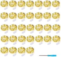 32 Pcs 10ft 30 LED Fairy Lights Battery Operated Waterproof Copper Wire Mini String Lights Firefly Starry Moon Lights For Jars DIY Gifts Wedding Party Bedroom Patio Decorations Christmas(Warm White)