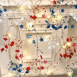 4th Of July Decorations 10FT 30 LED Patriotic Decor Red White Blue Star Garland With Lights, Battery Operated 4th Of July Garland For Mantle Home, Fourth Of July Decor Memorial Day Decorations [Timer]