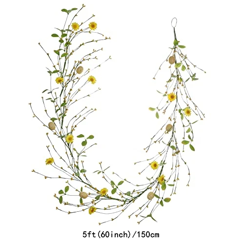 DIYFLORU Easter Garland,5 FT Long Artificial Easter Egg Garland Mixed Berry And Flower Garland Spring Garland For Easter Spring Decorations(Yellow) 2 DIYFLORU Easter Garland,5 FT Long Artificial Easter Egg Garland Mixed Berry And Flower Garland Spring Garland For Easter Spring Decorations(Yellow) - Image 2