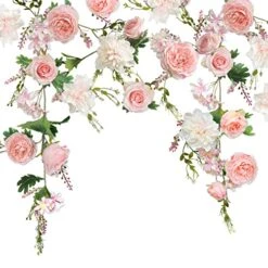 Peony Garland, OrgMemory Rose Flower Vine, 6' Floral Garland For Wedding Decor Home Table Runner Mantle Decoration (Pink Peony Garland)