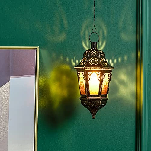 DECORKEY Ramadan Candle Lantern Decorative, Vintage Decorative Hanging Lantern For Home Outdoor Patio, Metal Christmas Candle Holders (Amber) 4 DECORKEY Ramadan Candle Lantern Decorative, Vintage Decorative Hanging Lantern For Home Outdoor Patio, Metal Christmas Candle Holders (Amber) - Image 4