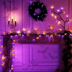 [Extra Long] 9 Ft 72 LED Orange & Purple Lights Halloween Willow Vine Twig Decor Garland With 12 Bat & 12 Pumpkin Lights Timer 8 Modes Waterproof Battery Operated Halloween Decorations Home Wall -Department 56 Shop 514kUtyklPL