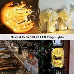 LEDIKON 16 Pack 10ft 30 LED Fairy Lights Battery Operated String Lights,Silver Wire Warm White | Wedding,Party Centerpieces,Table Decor | DIY Crafts,Christmas,Fathers Day | Mason Jars Décor -Department 56 Shop 514tJCNLr0L