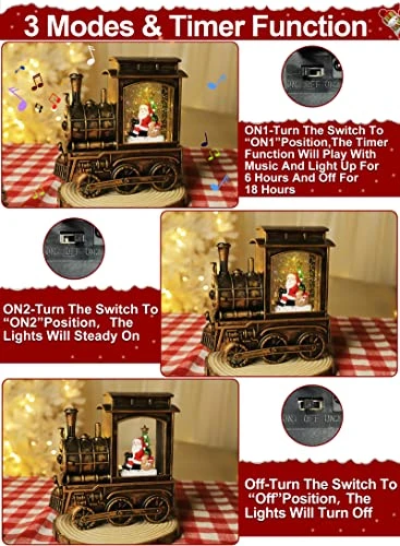 Musical Lighted Christmas Train Snow Globe Lantern Decor, Santa Claus Bear 8 Songs Timer USB Or Battery Operated Xmas Water Lantern Glitter Snow Globe Christmas Decoration Home Indoor Birthday Gift 2 Musical Lighted Christmas Train Snow Globe Lantern Decor, Santa Claus Bear 8 Songs Timer USB Or Battery Operated Xmas Water Lantern Glitter Snow Globe Christmas Decoration Home Indoor Birthday Gift - Image 2