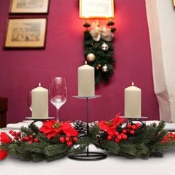 Azalon 26Inch Christmas Triple Candelabrum, Christmas Tabletop Poinsettia And Red Berry Table Centerpiece With 3 Candle Holders -Department 56 Shop 515GCTzrQ3L