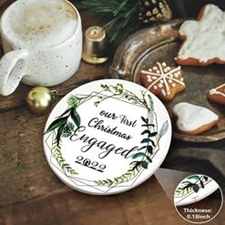 2022 Christmas Engaged Ornaments, Engagement Wedding Gifts For Couples Newlywed, Ceramics Double Sided Printed Xmas Ornaments Decorations For Christmas Trees 3 Inch