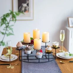 Sziqiqi Candelabra Candle Holders For Pillar Candle Fireplace Matte Black Pillar Candle Holder With 9 Candle Stands Metal Candleholders For Christmas Halloween Mantel Floor Table Centerpiece