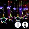 Blingstar Star Curtain Lights 138 LED 12 Star Multicolor Christmas Lights 8.2ft Connectable Window Lights With Remote Plug In Curtain String Lights For Indoor Outdoor Room Birthday Wedding Party Decor