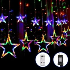 Blingstar Star Curtain Lights 138 LED 12 Star Multicolor Christmas Lights 8.2ft Connectable Window Lights With Remote Plug In Curtain String Lights For Indoor Outdoor Room Birthday Wedding Party Decor -Department 56 Shop 515f5wIXkKL. AC