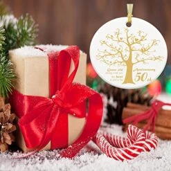 50 Years Anniversary Ornament, 2023 Christmas Hanging Ornament, 50th Years Couple Gifts For Wedding Anniversary, 50thHusband&Wife Married Decoration, 2023 Couple Christmas Ceramic Ornament With Ribbon -Department 56 Shop 515yCmLGVtL