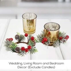 OYATON Christmas Votive Candle Holders With Snowy Pinecone Berry Candle Ring, Decorative Glass Tealight Candle Holder Set Of 2 For Home, Wedding, Living Room And Bedroom Decor(Exclude Candles) -Department 56 Shop 516RxVW87fL