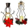 MorTime Set Of 2 Christmas LED Candle Lantern Lights, Metal Christmas Tree & Snowman With LED Candle Berries Pinecones For Christmas Decorations