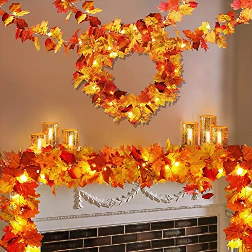 2 Pack Fall Decor Maple Leaves Garland With Lights Battery Operated Fall Thanksgiving Decorations Garland For Home Porch Front Door Table Mantle Outdoor Autumn Harvest Halloween Decor, 11.8Ft 40LED 1 2 Pack Fall Decor Maple Leaves Garland With Lights Battery Operated Fall Thanksgiving Decorations Garland For Home Porch Front Door Table Mantle Outdoor Autumn Harvest Halloween Decor, 11.8Ft 40LED