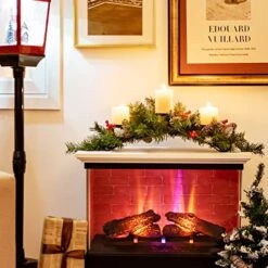 Goplus Artificial Christmas Centerpiece, Xmas Tabletop Decoration With 3 Candle Holders, Red Berries, Snowy Pine Cones, Christmas Triple Candelabrum For Dining Room Table, Fireplace Mantel -Department 56 Shop 516wbOM3cvL