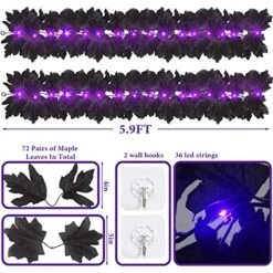 FINGOOO 2 Pack Black Garland Halloween,5.9Ft Black Vines Maple Leaf With Purple Lights For Fireplace Stairs Party Hanging Decor 7 FINGOOO 2 Pack Black Garland Halloween,5.9Ft Black Vines Maple Leaf With Purple Lights For Fireplace Stairs Party Hanging Decor -Department 56 Shop 517qFHns6SL