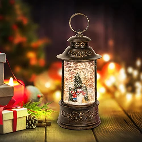 Christmas Snow Globe Lantern Musical,6H Timer Cylinder Glitter Snow Globe,Bronze Snow Globes Christmas With Music Box Including 8 Songs,Lantern With Xmas Tree Snowman Decor 3 Christmas Snow Globe Lantern Musical,6H Timer Cylinder Glitter Snow Globe,Bronze Snow Globes Christmas With Music Box Including 8 Songs,Lantern With Xmas Tree Snowman Decor - Image 3