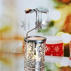 Kingnero Christmas Snowflake Carousel Candle Rotating Rotary Candle Holder Spinning Tealight Candleholder For Relatives And Friends Gifts -Department 56 Shop 51819xwdF6L