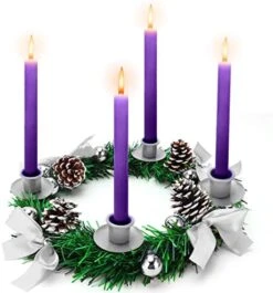 Christmas Decoration Centerpiece Advent Wreath With 4 Candles Holder, 16 Inch Candlestick Holder With Pine Cone, Ribbon, Berry, Perfect For Outdoor Wedding Party Indoor Xmas Table Decor Gift -Department 56 Shop 51890q8dUrL. AC