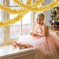 Dilunave 40 Feet Metallic Tinsel Twist Garland Foil Tinsel Garland Decoration Christmas Tinsel Garland For Christmas Tree, Wedding, Birthday And Party Hanging Decorations (Gold) -Department 56 Shop 518LoyY6OBL