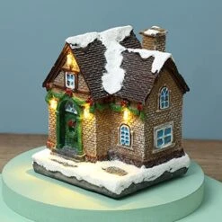 Ochine Christmas Village Light Up House Resin Christmas Scene Village Houses Town Winter Snow Village With LED Light Battery Operate Christmas Ornament Xmas Gift Holiday Tabletop Decorations -Department 56 Shop 518PdwYpCBL