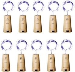 Aluan Wine Bottle Lights 10 Pack 12LED Cork Bottle Lights With Screwdriver Battery Operated Wine Cork Lights String Lights For Party Wedding Christmas Halloween Bar Jar Lamp Decor, Cool White