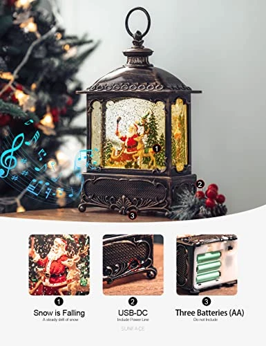 Musical Christmas Snow Globe, Santa Claus Reindeer Christmas Tree Scene Decorations With Timer Swirling Singing Water Glittering Water Lantern, USB/Battery 3 Musical Christmas Snow Globe, Santa Claus Reindeer Christmas Tree Scene Decorations With Timer Swirling Singing Water Glittering Water Lantern, USB/Battery - Image 3