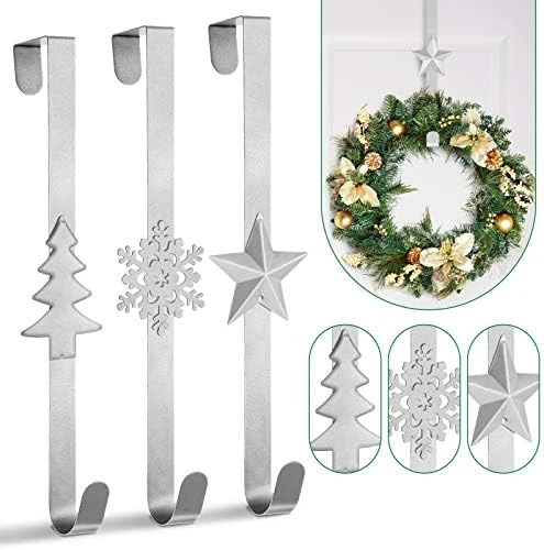 Whaline 3Pccs Christmas Wreath Hanger Over The Door Metal Wreath Hook Star Christmas Tree Snowflake Hook For Xmas Party Decor Door Wall Home Office, Silver, 15in 6 Whaline 3Pccs Christmas Wreath Hanger Over The Door Metal Wreath Hook Star Christmas Tree Snowflake Hook For Xmas Party Decor Door Wall Home Office, Silver, 15in - Image 6