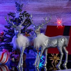 Ornativity Silver Glitter Christmas Reindeer - Holiday Party Deer Figurine Statues Dinner Tabletop Decorations Centerpiece - Pack Of 2 -Department 56 Shop 519UrYFi5wL