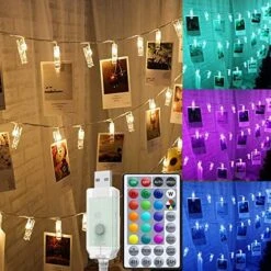 Solhice 20ft Photo Clips String Lights Color Changing 50 LEDs, RGB Hanging Pictures Wall Lights For Teen Girls Room Decor, Indoor Bedroom Lights With USB Powered And Remote, Gifts For Teenage Girls -Department 56 Shop 519gzNXVwuL. AC 1