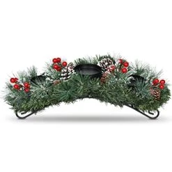 DearHouse 18inch Christmas Candle Holder Centerpiece,Pine Cones And Red Berry Table Centerpiece With 3 Candle Holders Table Accent Centerpiece For Festival Home Decoration