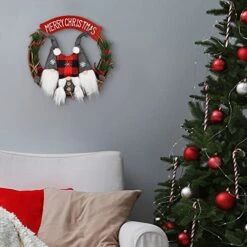 D-FantiX Swedish Gnome Christmas Wreath For Front Door, 14 Inch Small Santa Scandinavian Tomte Gnomes Ornaments Christmas Door Wreaths Window Home Door Christmas Decorations -Department 56 Shop 519lMJuCU4L