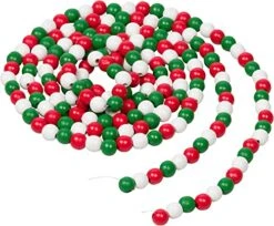 One Holiday Way 9-Foot Rustic Bright Red, White And Green Wood Bead Garland Christmas Tree Decoration - Decorative Vintage Style Wooden Beads For Everyday Shabby Chic Country Farmhouse Home Decor