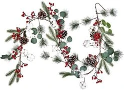Lvydec Christmas Pine Garland Decoration, 6.7ft Eucalyptus Christmas Garland With Red Berry Pine Cone Cotton Boll And Eucalyptus Leaves For Holiday Mantel Fireplace Table Centerpiece -Department 56 Shop 51A7QEqodjL. AC