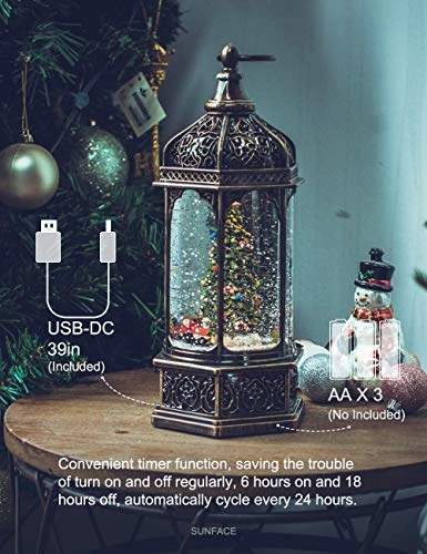 Christmas Snow Globe Lantern 11",USB & Battery Operated Lighted Swirling Glitter Water Lantern With Timer For Christma Home Decoration (Trees) 2 Christmas Snow Globe Lantern 11",USB & Battery Operated Lighted Swirling Glitter Water Lantern With Timer For Christma Home Decoration (Trees) - Image 2