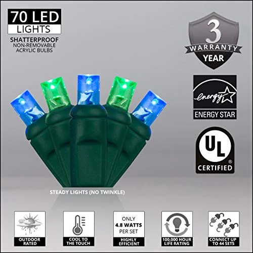 70 5mm Green And Blue LED Christmas Mini Light Set, 24' Blue LED Christmas Lights Green Christmas Lights LED Holiday Lights Outdoor Christmas String Lights 2 70 5mm Green And Blue LED Christmas Mini Light Set, 24' Blue LED Christmas Lights Green Christmas Lights LED Holiday Lights Outdoor Christmas String Lights - Image 2