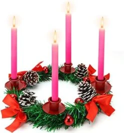 Christmas Decoration Centerpiece Advent Wreath With 4 Candles Holder, 16 Inch Candlestick Holder With Pine Cone, Ribbon, Berry, Perfect For Outdoor Wedding Party Indoor Xmas Table Decor Gift -Department 56 Shop 51AL6Jvl9wL. AC