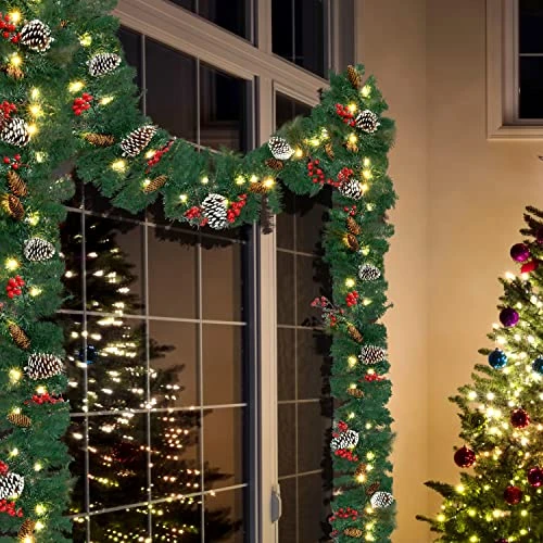 Kurala 9 FT Christmas Garland, Battery Operated With 8 Lighting Modes, Artificial Mixed With Pine Cones, Red Berries, 50 LED Lights 5 Kurala 9 FT Christmas Garland, Battery Operated With 8 Lighting Modes, Artificial Mixed With Pine Cones, Red Berries, 50 LED Lights - Image 5