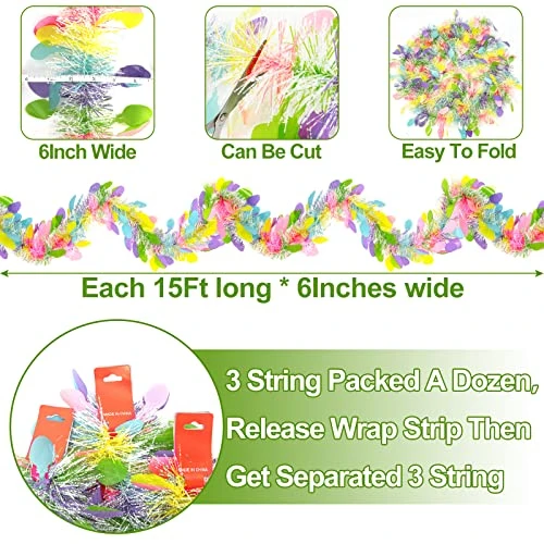 TURNMEON 3 Pack Easter Colorful Tinsel Garlands Easter Decorations,Total 45 Ft Easter Eggs Garland Metallic Streamer Hanging Fringe Garland Easter Decorations Home Indoor Outdoor Party,Each 15Ft By 6" 2 TURNMEON 3 Pack Easter Colorful Tinsel Garlands Easter Decorations,Total 45 Ft Easter Eggs Garland Metallic Streamer Hanging Fringe Garland Easter Decorations Home Indoor Outdoor Party,Each 15Ft By 6" - Image 2
