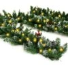 9Ft Pre-Lit Christmas Garland, Artificial Holiday PE Mixed Garland With Battery Operated 50 LED Lights, Xmas Decoration Flocked Garland With Pine Cones And Timer For Walls Stairs Fireplaces
