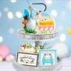 Easter Decorations - Easter Decor, 3 Cute Wooden Signs Gnomes Bunny Plush With Carrot - Farmhouse Rustic Tiered Tray Decor Items - Happy Spring Decorations For Home Indoor Table Mantle Office