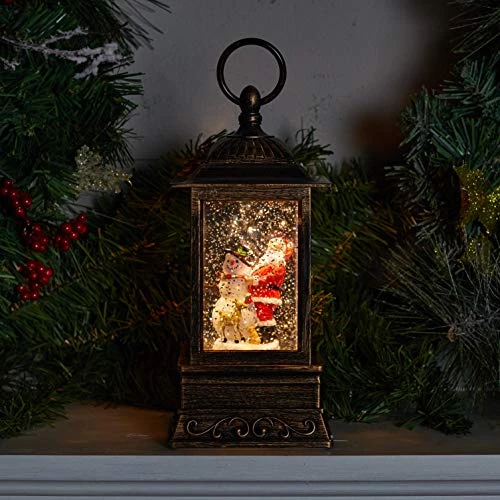 Christmas Light-Up Snow Globe Lantern, 10.5", Santa, Snowman, Deer 2 Christmas Light-Up Snow Globe Lantern, 10.5", Santa, Snowman, Deer - Image 2