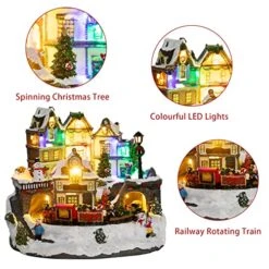 MUMTOP Christmas Village House Decoration, Colourful LED Lights Light Up Bell Tower And Buildings, Rotating Christmas Trees And Railway Train, Music Rendering Atmosphere -Department 56 Shop 51B13qwPfkL